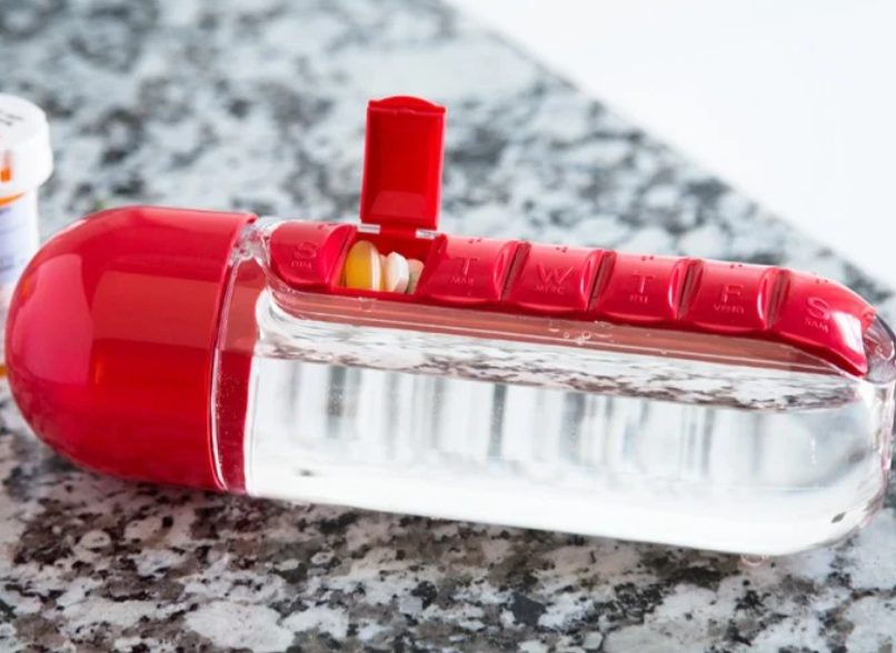 Botella organizador de pastillas 2 en 1