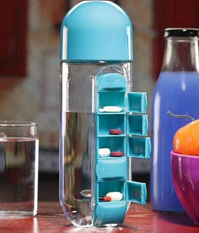 Botella organizador de pastillas 2 en 1