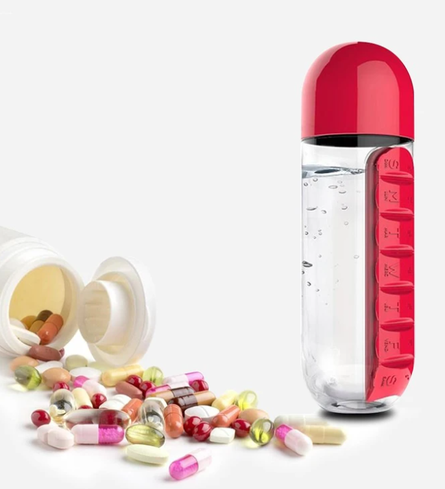 Botella organizador de pastillas 2 en 1