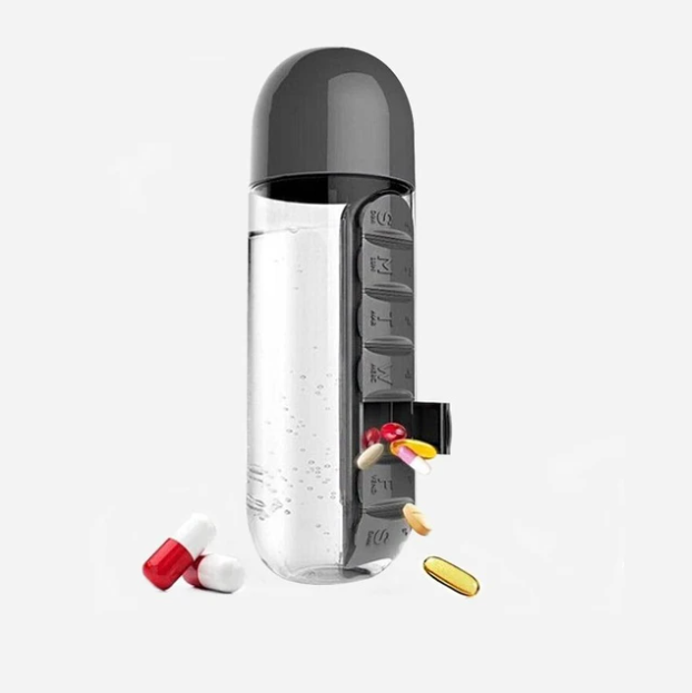 Botella organizador de pastillas 2 en 1